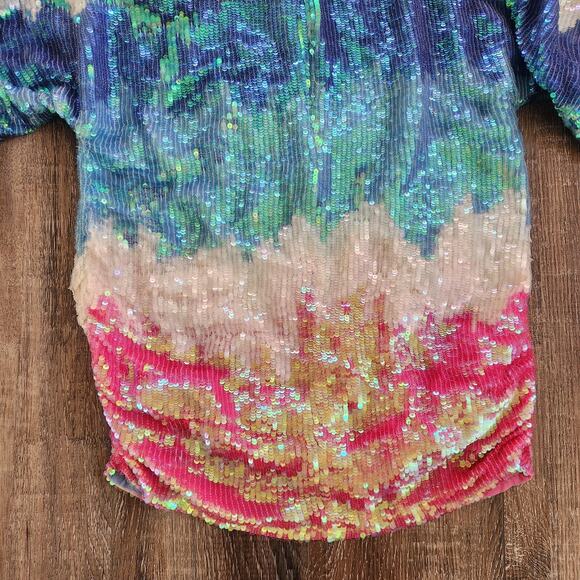 Retrofete Yasmin Sequin Dress in Unicorn Dip Dye Off the Shoulder Size S/M? - Picture 8 of 11